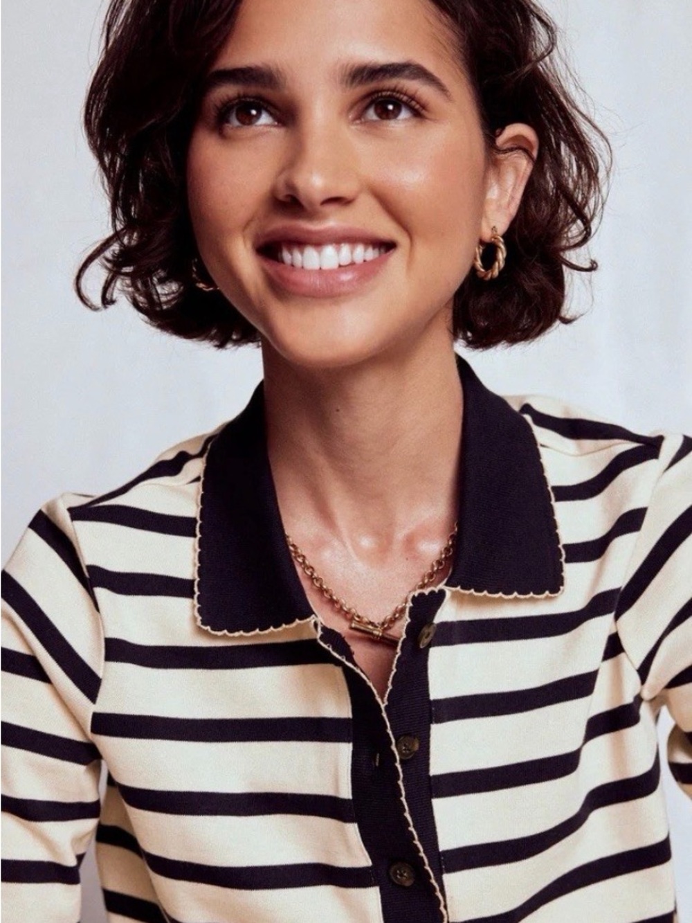 Boden Navy & White Striped Polo Top